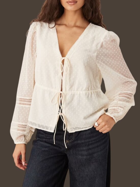 Abercrombie & Fitch Tops - Abercrombie & Fitch Tie Front Long Sleeve Blouse Small Cream